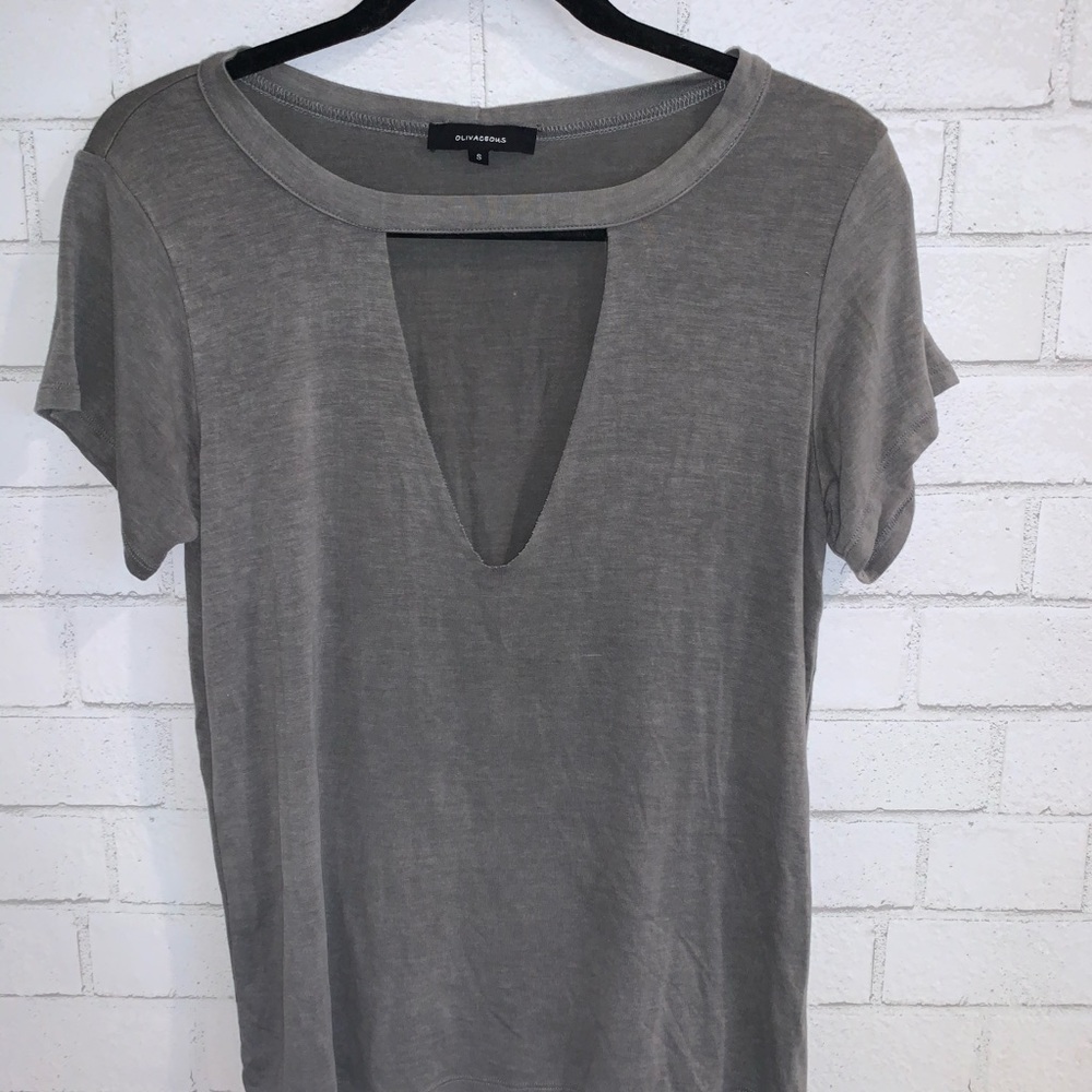 Grey T-Shirt with cut out neck